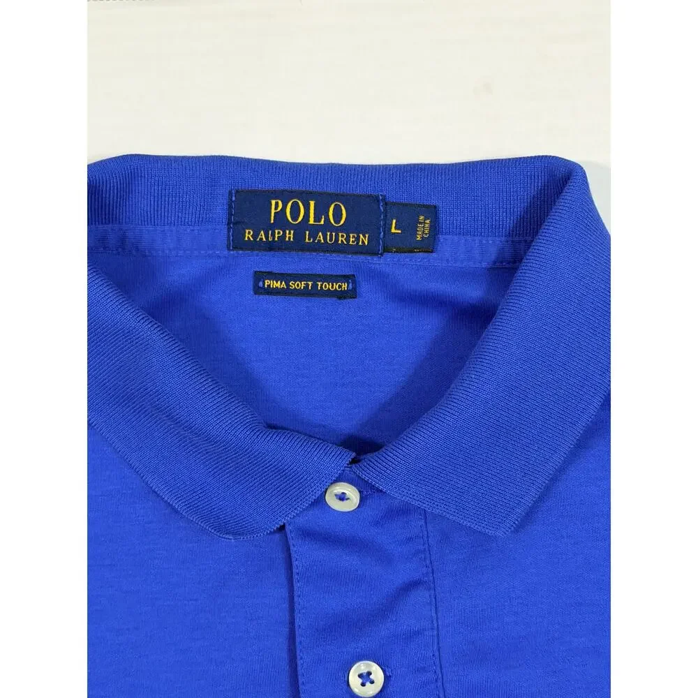 Polo Ralph Lauren Pima Soft Touch Polo Shirt Mens L Blue Pony Logo Golf